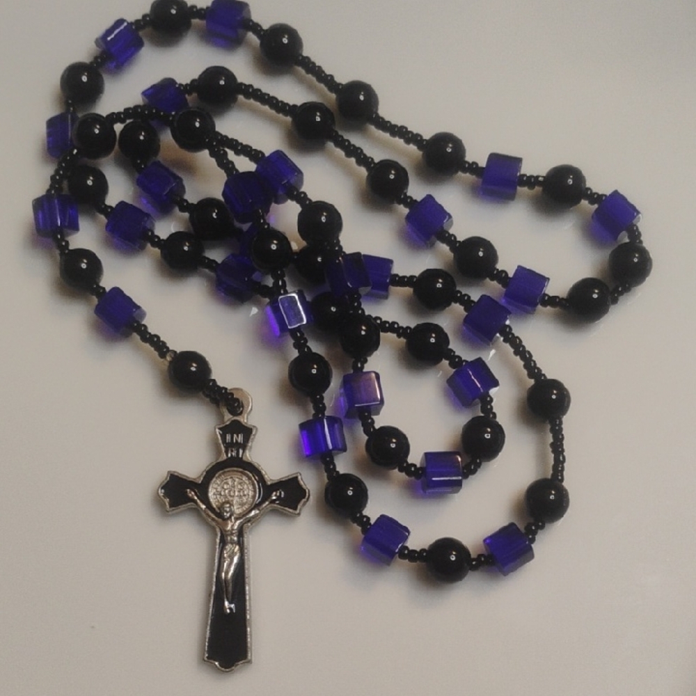 Rosary Made In Italy Colbalt Mesmerizing Blue tone and Black Glass Bead
